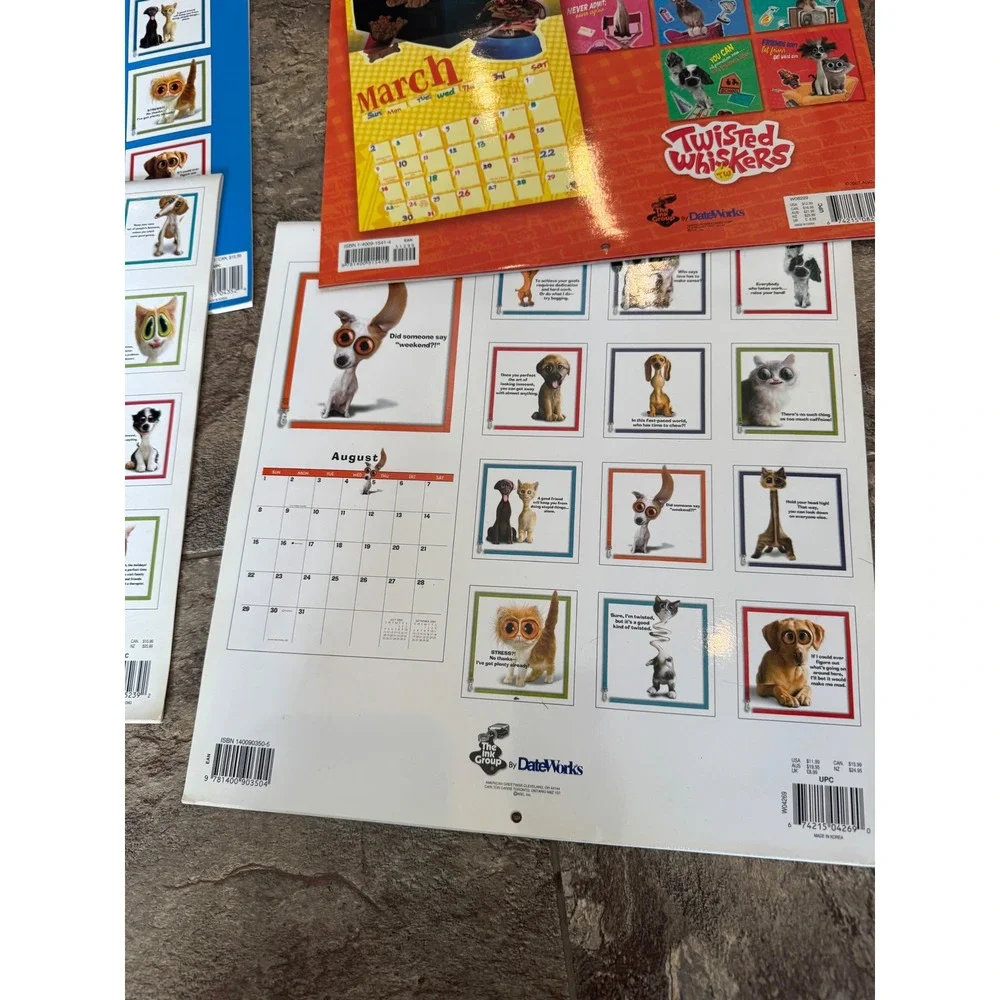 Vintage NEW Twisted Whiskers Calendar Lot 2004 2007‎ DateWorks Funny Cats Dogs